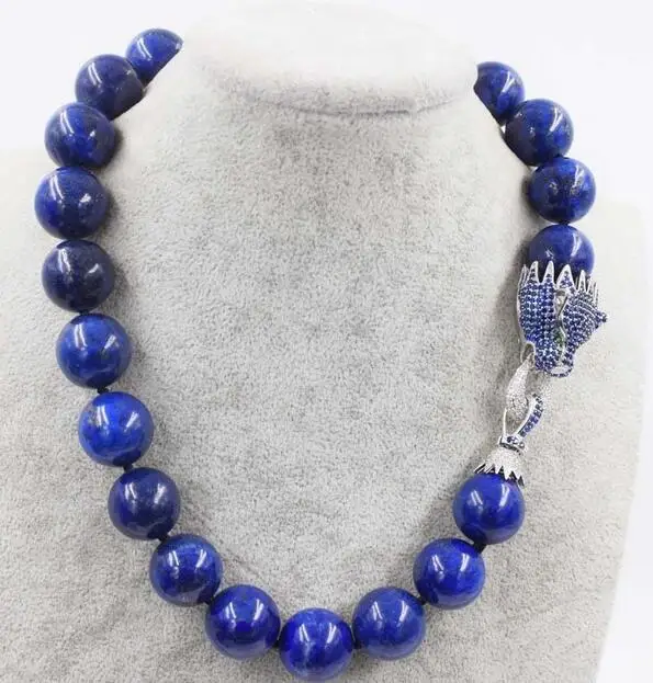 

lapis lazuli round 16 mm leopard clasp necklace 18" nature wholesale beads
