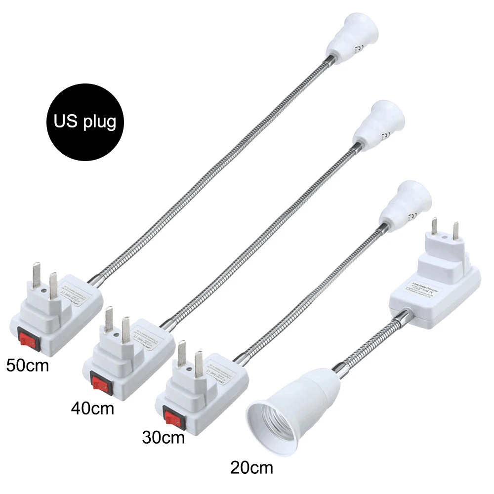 

EU/US Plug Flexible Extend E27 Light Lamp Bulb Extension Converter Adapter Wall Lamp Socket Base Holder 20cm-50cm