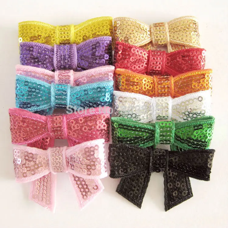

60pcs/lot 12colors Sequin Bow Applique Pick Your Colors
