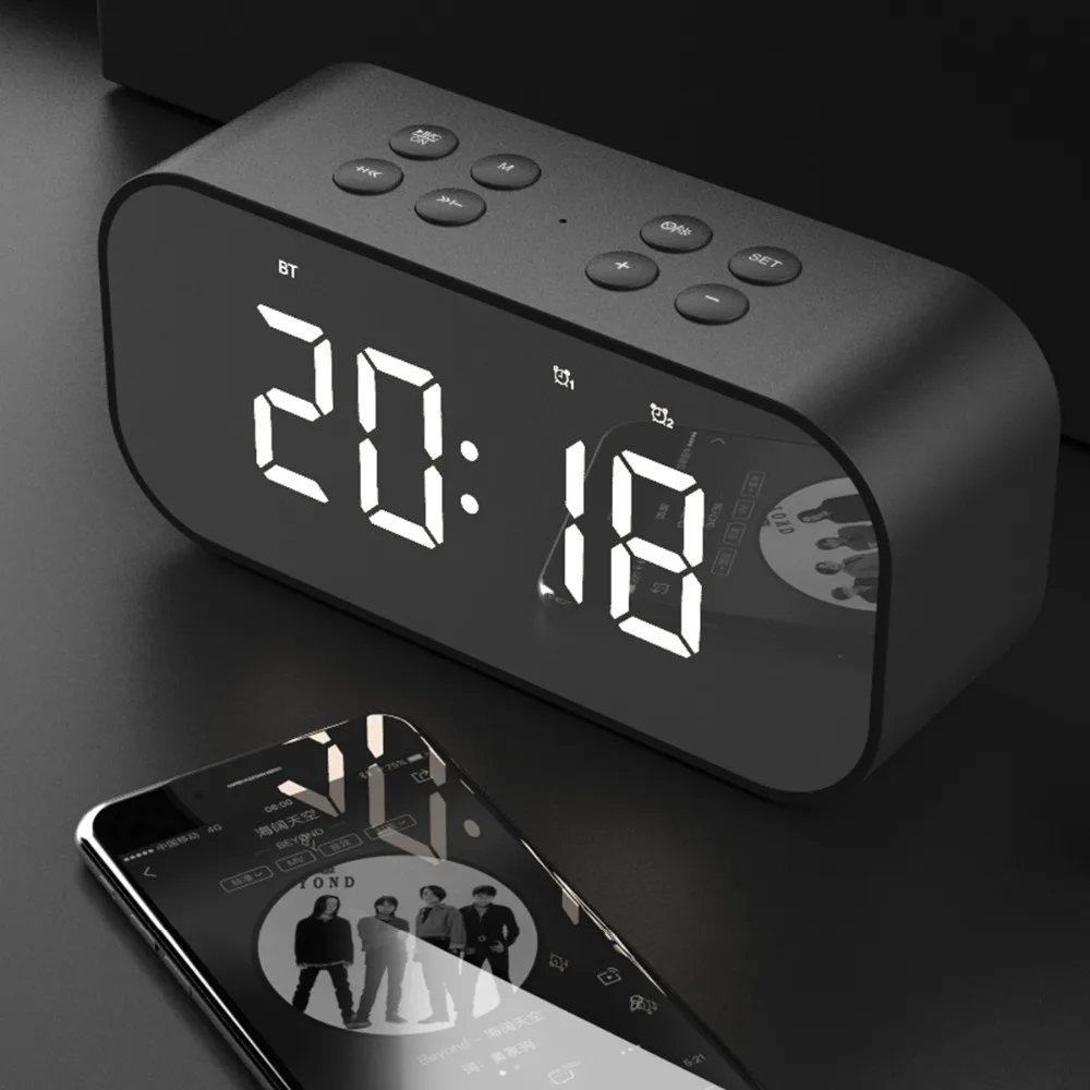 SOONHUA Портативный беспроводной Bluetooth динамик Bluetooth 5,0 HiFi музыкальная Колонка сабвуфер Настольный зеркальный экран дисплей будильник