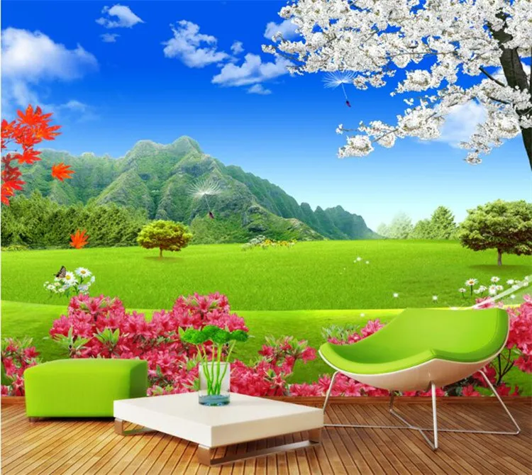 Пользовательские обои для стен 3D Природа Пейзаж зеленый луг цветок фон настенная