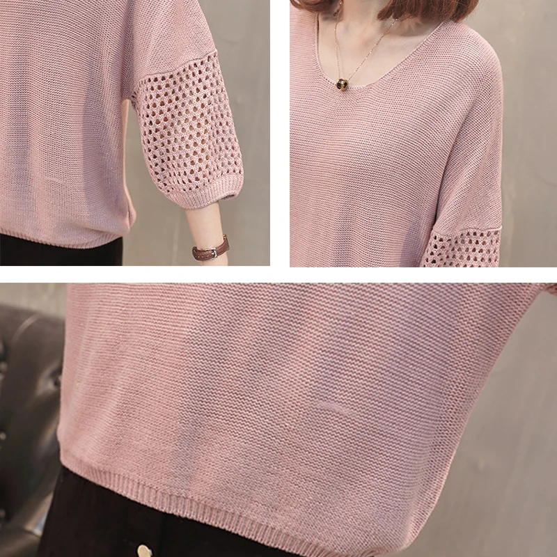 2019 Hot Sale Women Spring Knitted Sweater Three Quarter Sleeve Female Casual Pullover Ladies Pull Femme | Женская одежда
