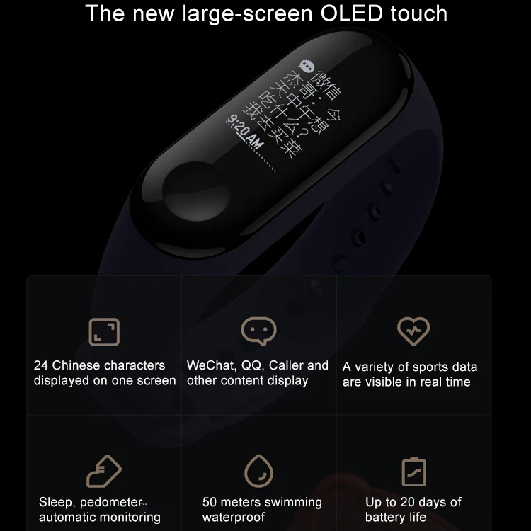 Оригинальный Смарт трекер Xiaomi Mi Band 3 Push Message сердечного ритма меню на русском и