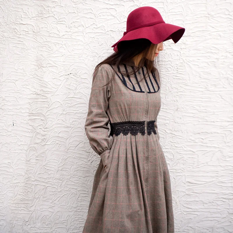 LYNETTE'S CHINOISERIE Spring Autumn Original Design Women Elegant Vintage Houndstooth Slim Dress Trench