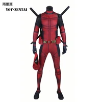Movie Coser Best Quality New Arrive Deadpool Costume With Muscle Movie Super Hero Deadpool Spandex Suit With Mask Red Hero Suit