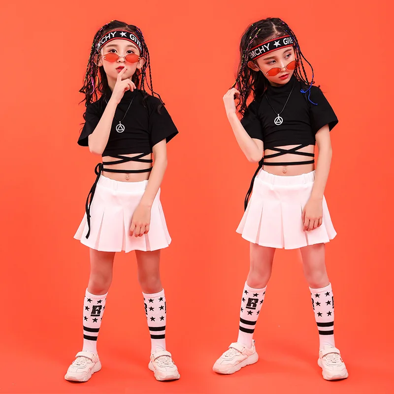 

Girls Cool Ballroom Jazz Hip Hop Dance Competition Costume Crop T Shirt and Skirt for Kids Dancing Clothing Clothes Wear