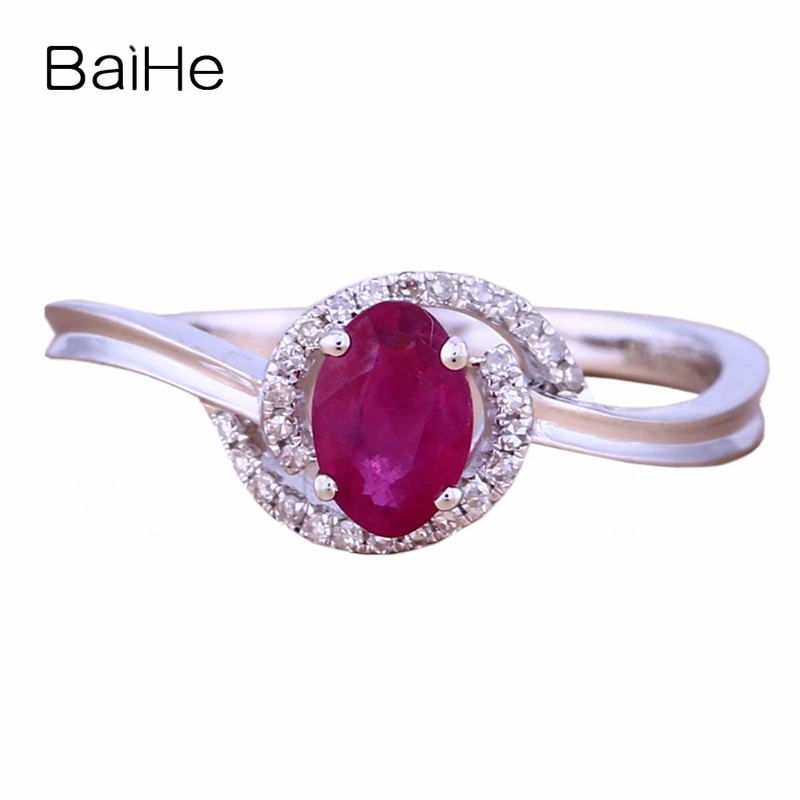 

Женское Обручальное Кольцо BAIHE, овальное кольцо из белого золота 14 к с огранкой из кубического рубина, 4x6 мм