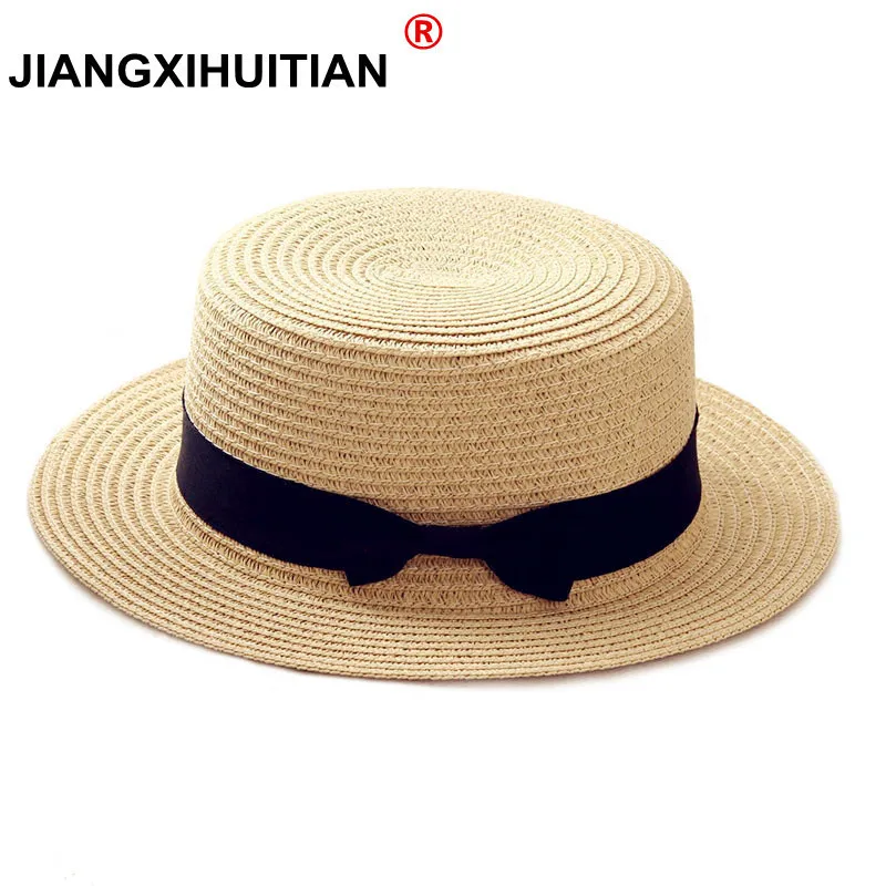 2022 الصيف بسيط الوالدين والطفل قبعة للشاطئ الإناث عادية بنما قبعة سيدة ماركة النساء شقة حافة Bowknot قبعة من القش الفتيات قبعة الشمس