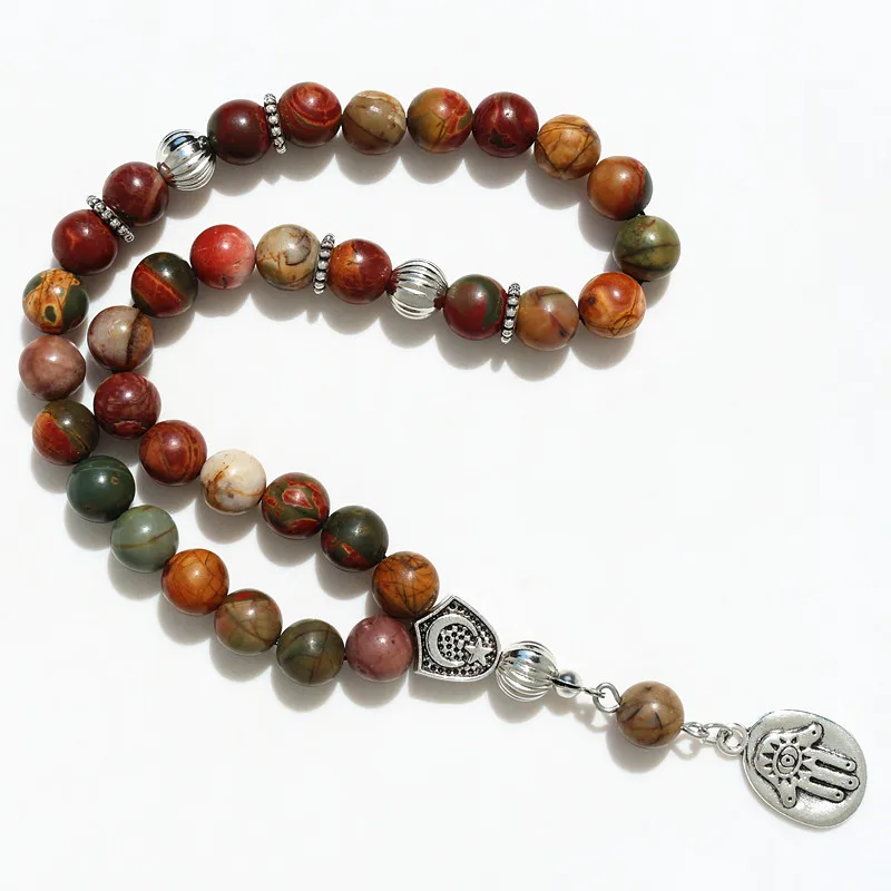 Четки мужские женские мухаммедские круглые с 33 четками 8 мм из яшмы Пикассо