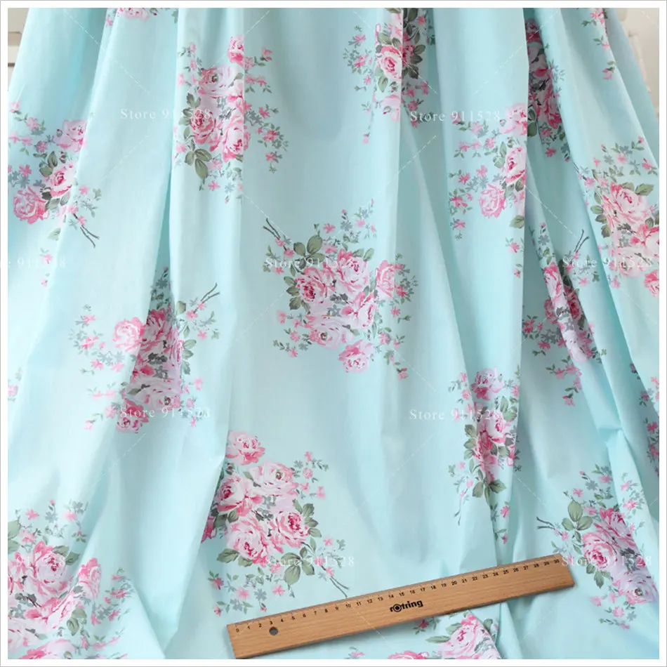 Потертый шик 100% хлопок розовый Виктория розы в светло голубой печатных AB ткань