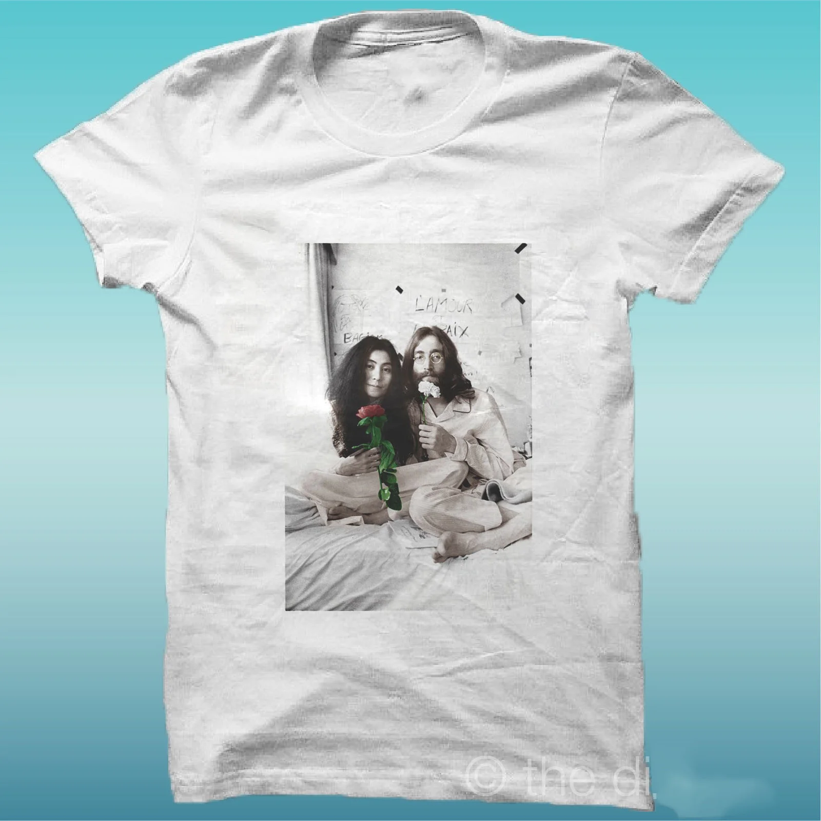 Футболка JOHN LENNON YOKO FIORI винтажная Мужская футболка с принтом COLORE BIANCO хлопковая