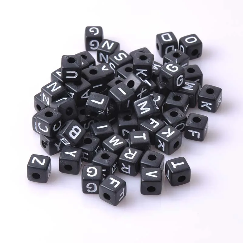 Смешанные Черные цветные акриловые буквы алфавита кубические бусины для