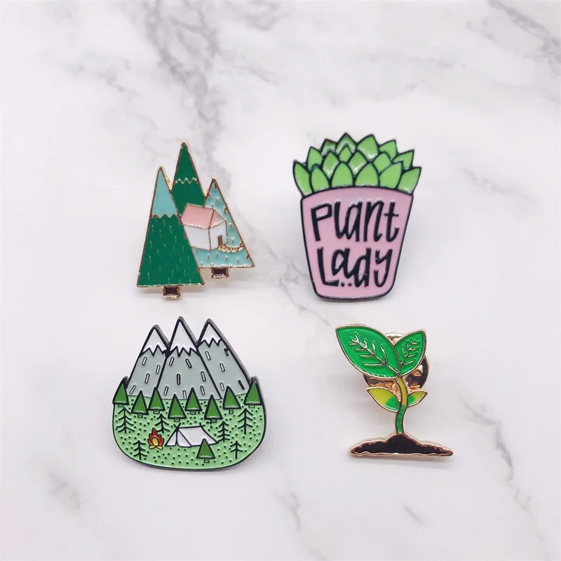 Cartoon Enamel Pins Mountain Peak Plant Lady Button Badges Brooch Bag Hat Shirt Jewelry Fashion Trinket For Friends | Украшения и