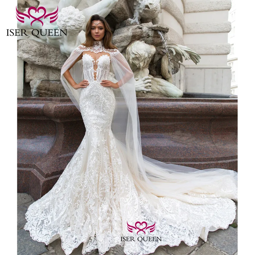 Милое декольте нежная вышивка Русалка Свадебные платья 2019 чистый белый Кнопка