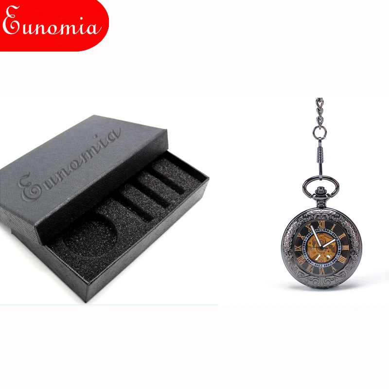 Механические карманные часы с автоподзаводом круглые черные винтажные наручные