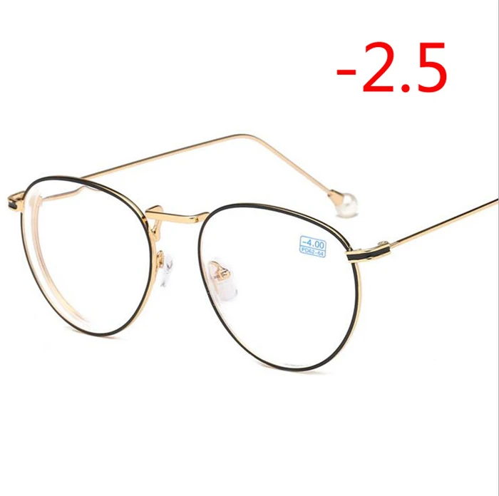 Myopia 250 Круглые металлические готовой близорукость очки Для женщин модные свадебные туфли Украшенные жемчугом; очки по рецепту очки-1,0-1,5-2,0-2,5-3,0-3,5-4,0-6,0 - Цвет оправы: Myopia 250