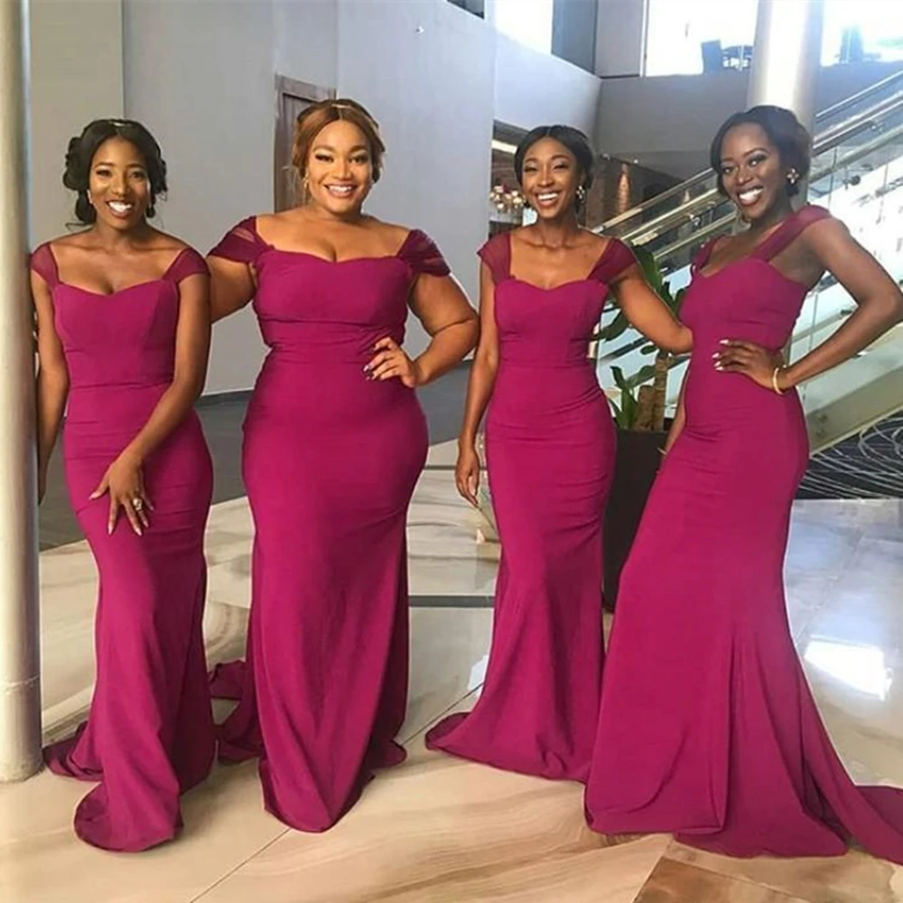 

2019 African Bridesmaid Dresses Floor Length Elastic Satin Mermaid Cheap Wedding Party Gowns Hot Selling Maid Of Honor Dress