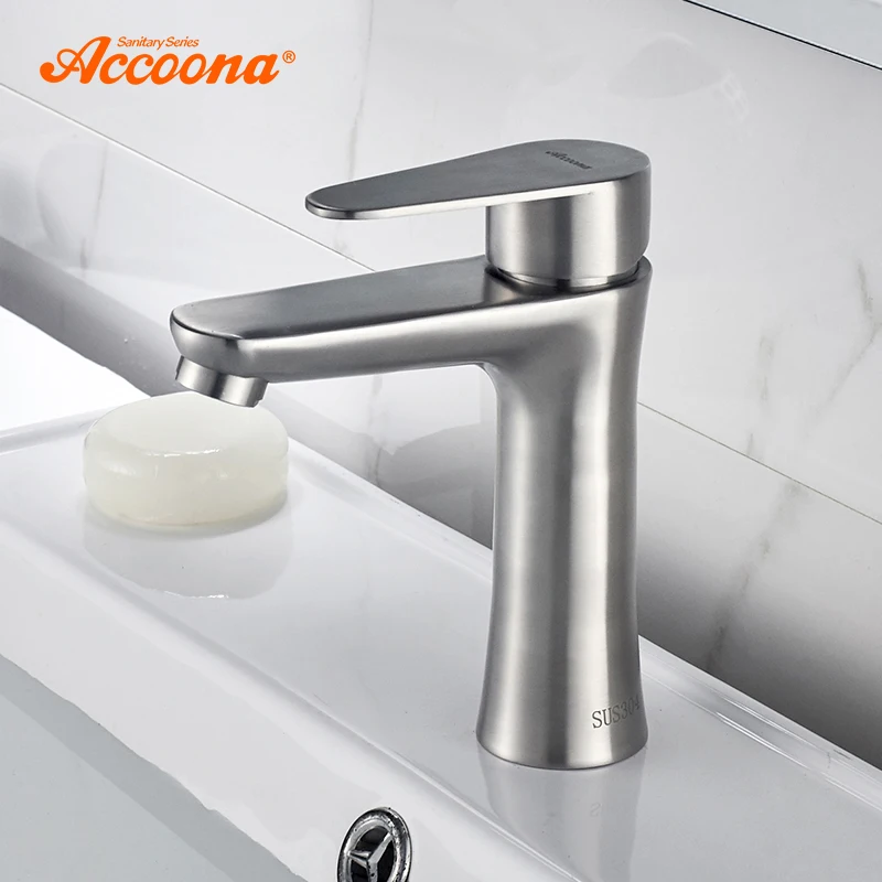 

Accoona Basin Faucets Mixers Sink Tap Stainless steel 304 New Basin Faucet Contemporary Modern Hot and Cold Water A9690