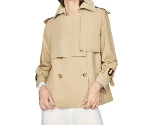 

S--6XL HOT / Spring New Women Fashion Personalized custom loose double-breasted cotton short size large size windbreaker