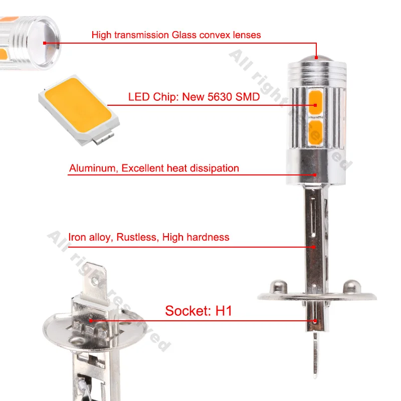 2 шт. Автомобильные светодиодные лампы H1 высокой мощности 10 светодиодов 5630 SMD|light