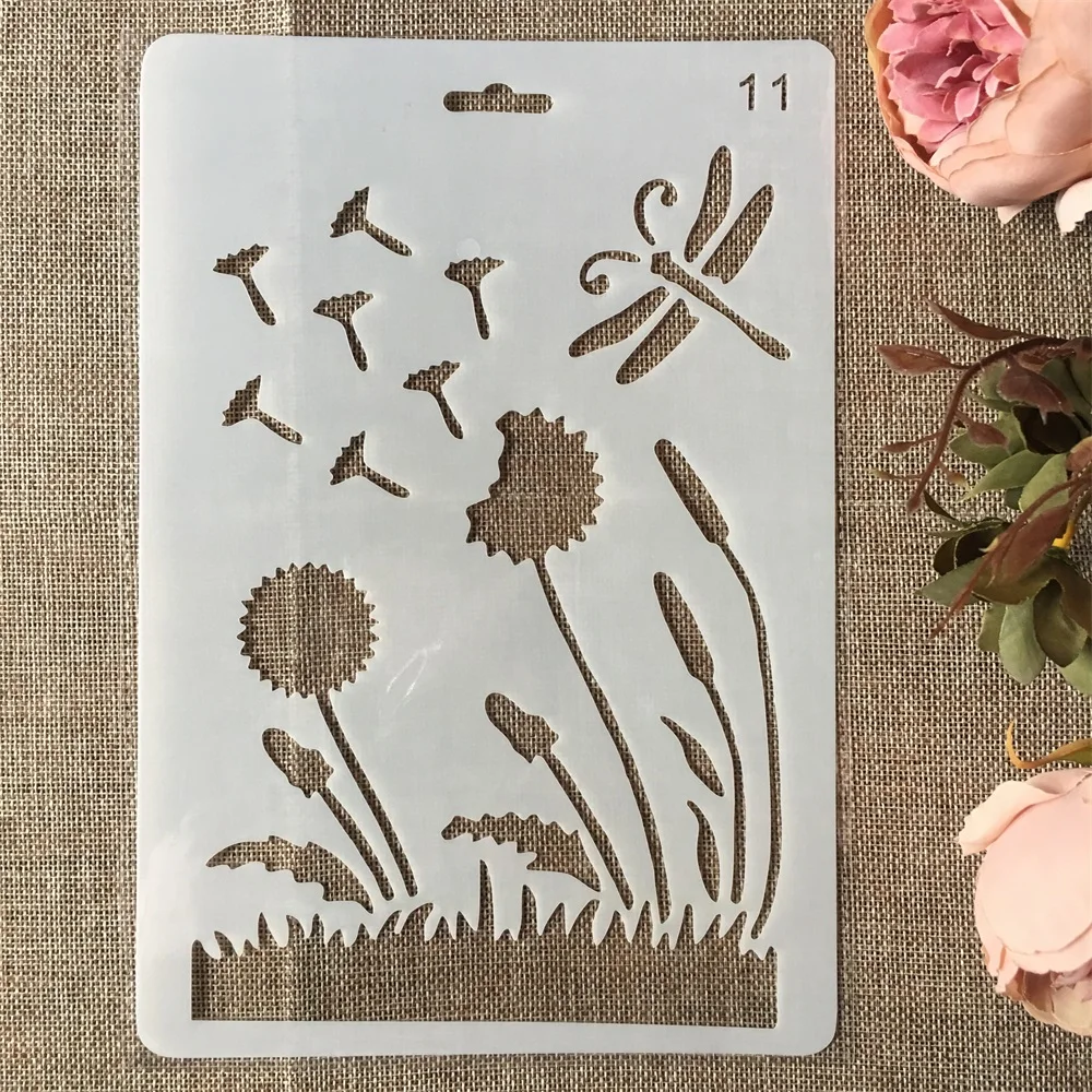 

New 26cm Dandelion Dragonfly DIY Craft Layering Stencils Painting Scrapbooking Stamping Embossing Album Paper Card Template