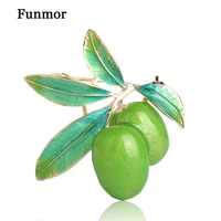 funmor enamel green plum fruit brooches for women gold color harajuku plant brooch hijab pins girls hat bags broche gift