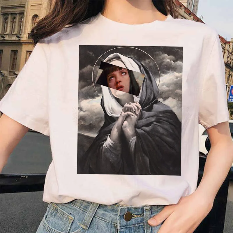 Целлюлоза фантастика Эстетическая Миа 90s Ulzzang Harajuku фильм футболка уличная