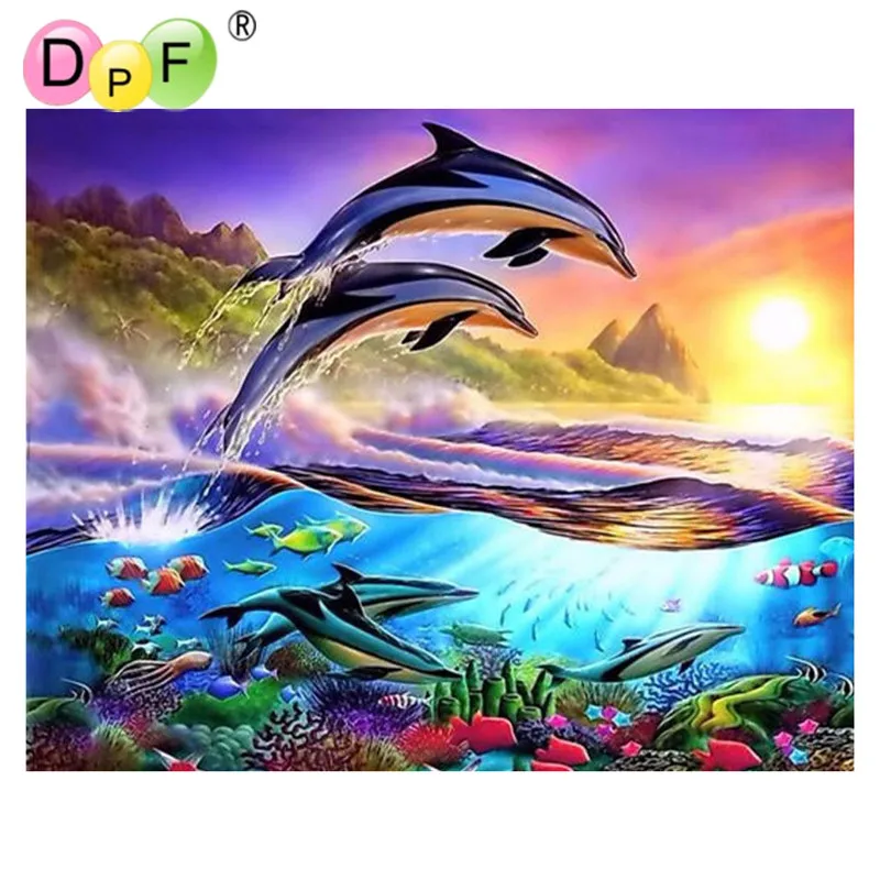 DPF 5D DIY алмазная живопись дельфин с украшением в виде кристаллов алмазный картина