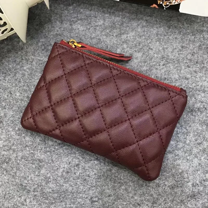 ACL-1830 Wine Red San Maries кошелек из натуральной кожи на молнии, кошелек из овчины в клетку, маленькие кошельки для девочек, брелок для ключей - Цвет: ACL-1830 Wine Red