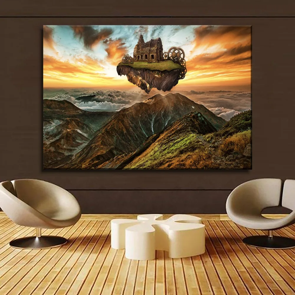 Печатные плакаты настенные картины с изображением гор зданий двигателей