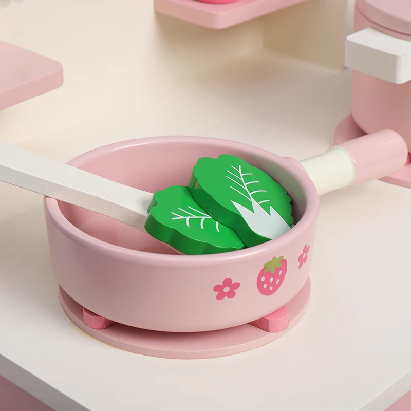 Играть дома игрушки Кухня игрушки детские игрушки розовый деревянный набор Приготовление Риса настольная Имитация Модель игрушечная кухонная утварь девочек Подарки