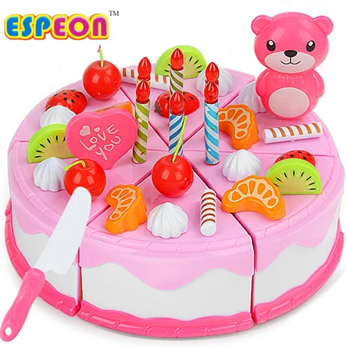 Espeon игровая еда 87 шт. Миниатюрная пластиковая кухня розовый торт ко дню рождения Игрушка Дети ролевые игры детские развивающие игрушки для девочек - Цвет: 37pcs pink No box