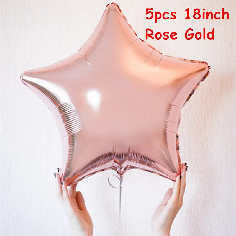 22inch Rose Gold 4D Round Heart Foil balloon Star Confetti Latex Balloons Wedding Birthday Party Decor Helium balloon - Цвет: 5pcs 18inch Star