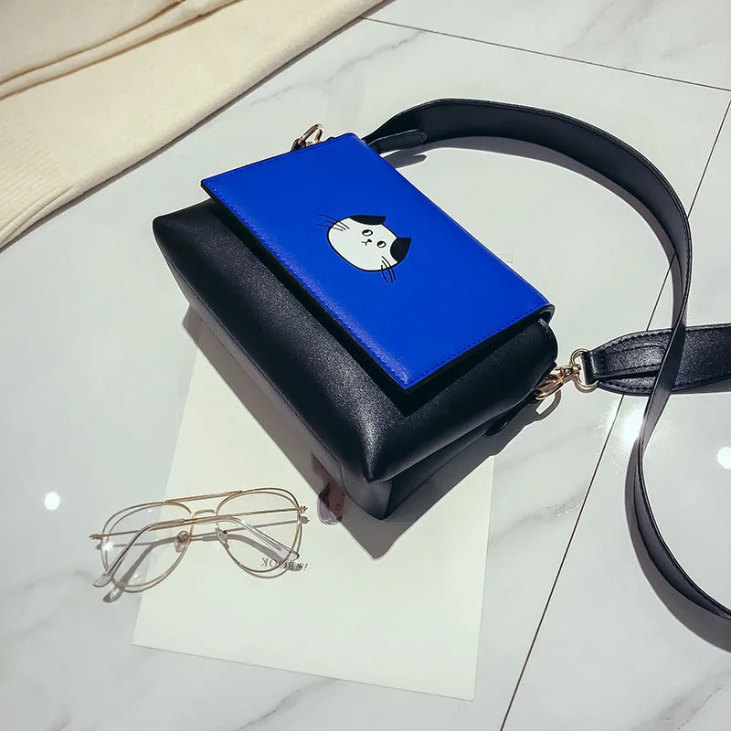 Women PU Leather Shoulder Bag Simple Flap Cute Cat Print Crossbody Messenger Bags LXX9 | Багаж и сумки