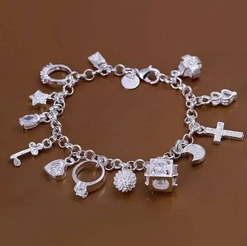 925 Free Shipping Silver Bracelet Bangle Luxury Fashion Jewelry 13 Pendants Bracelet/advaivca avaajmha | Украшения и аксессуары