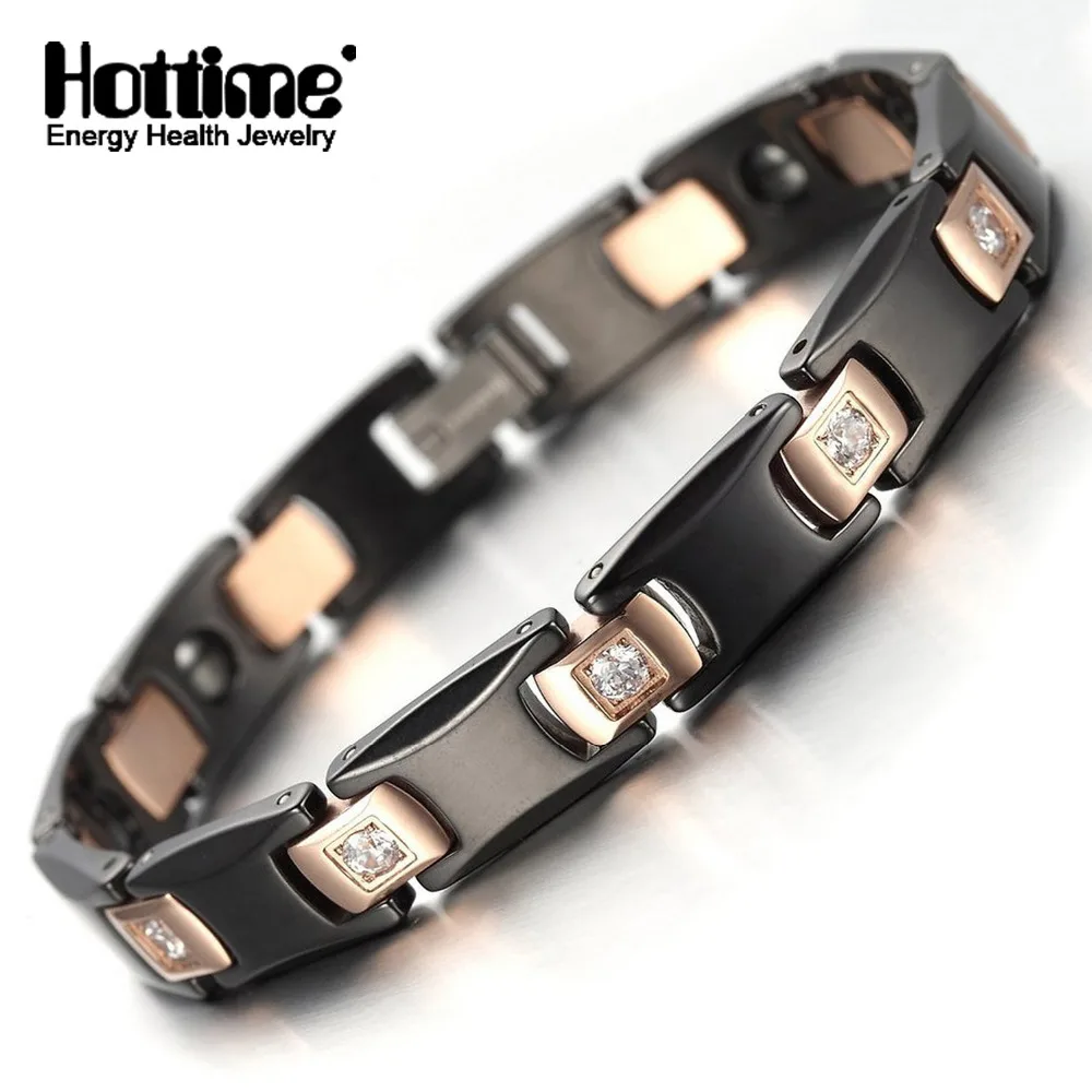 Hottime Black Negative Ion Ceramic Rose Golden Healthy Magnetic Bracelet Bangle Bio Elements Germanium Bracelets Couple Jewelry|germanium