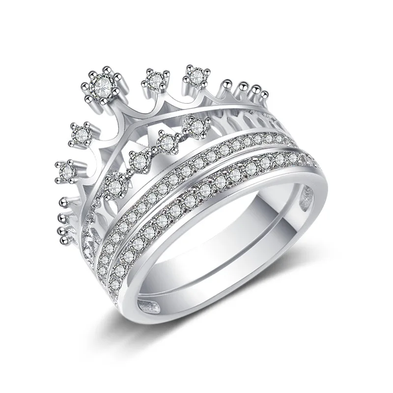 серебро 925 2 шт. Корона Кольца для женщин AAA кубического циркония кольцо женское