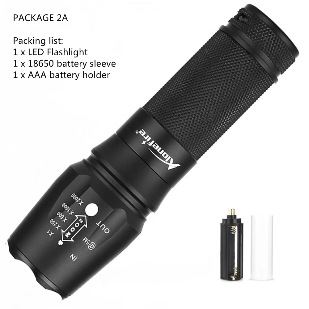 ALONEFIRE X800 Zoom Cree XM-L2 T6 светодиодный фонарь Zaklamp фонарь защитный Тактический светильник-вспышка ночной Светильник 26650 перезаряжаемый аккумулятор - Испускаемый цвет: PACKAGE 2A
