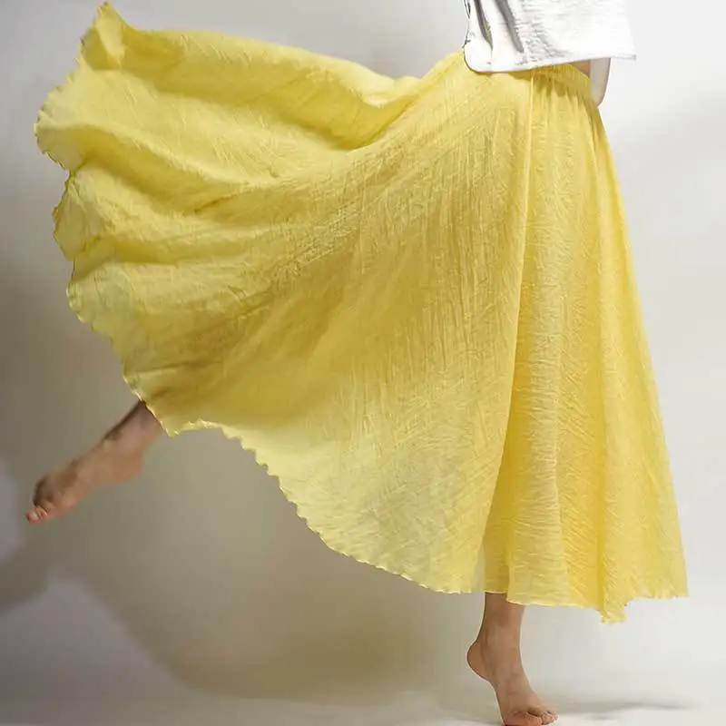 Летние юбки 2018 Boho Для женщин Хлопок Лен Длинные эластичный пояс плиссированные