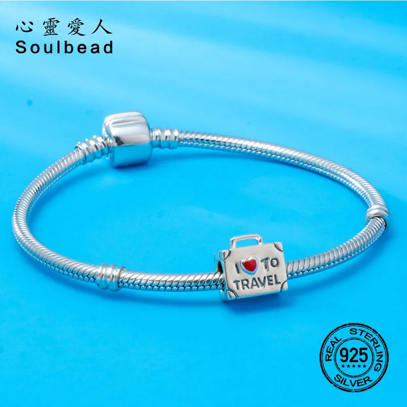 Бусина-Шарм для чемодана Soulbead Серебристый браслет-Шарм с красной эмалью и