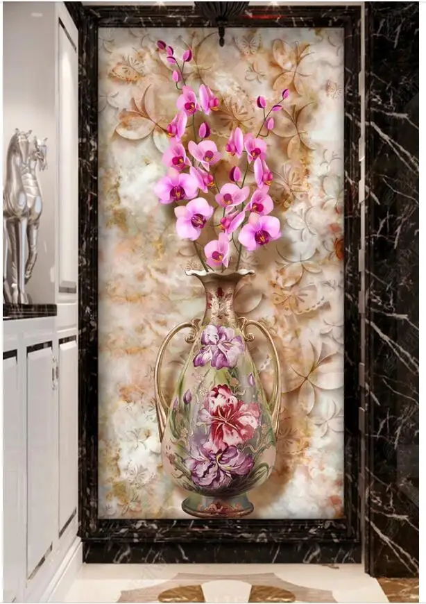 

3d photo wallpaper custom mural Vase phalaenopsis vintage marble texture home decor 3d wall murals wallpaper for walls 3 d