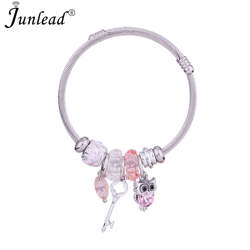 Junlead модные серебряные подвески браслет с черным кристаллом совы круглая