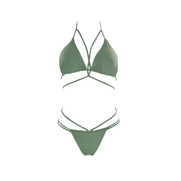 AliExpress Explosion Sources Tie Weave Buckle WISH Halter Bikini Swim Summer 10 Colors victoria secret women Solid