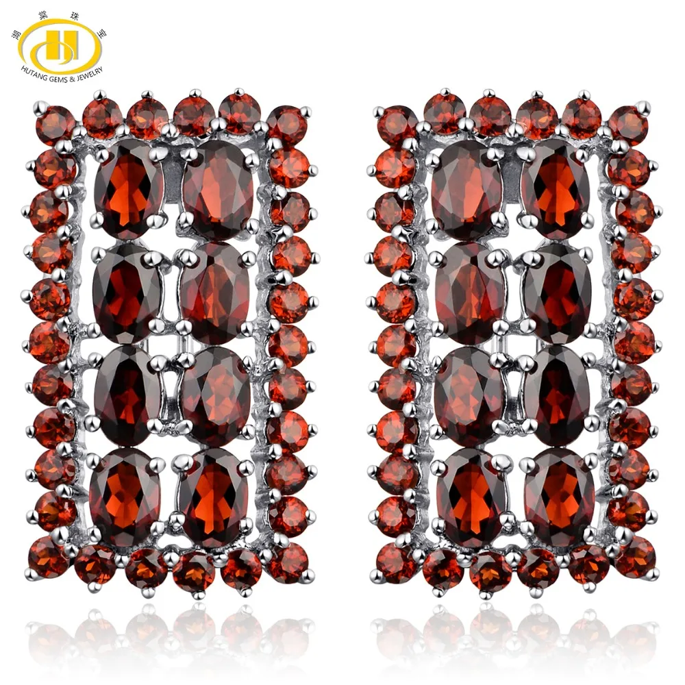 

Hutang Red Garnet Women's Clip Earrings Solid 925 Sterling Silver 14.52ct Natural Gemstone Fine Jewelry for Luxury Best Gift