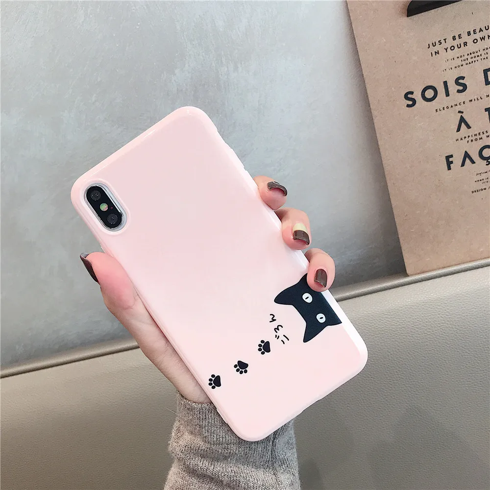 Для iPhone 7 чехол милый черный кот мультфильм для X XS MAX XR мягкий силиконовый