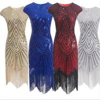 2021 summer vintage 1920s flapper costume fancy o neck cap sleeve sequin fringe party midi great gatsby dress