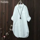 Женская Асимметричная рубашка, в полоску, с длинным рукавом, в стиле пэчворк, на пуговицах, большого размера, ZANZEA, 2021