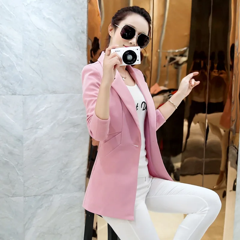 pink Новинка года, весенне-осенние блейзеры, костюм, Женская куртка, корейский стиль, с длинными рукавами, Женский офисный Блейзер большого размера, пальто, Женский Топ, X576 - Цвет: pink