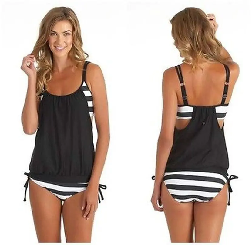 Купальники женские в полоску Выстроились Двойной Топ Танкини maillot de bain купальный