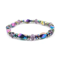 rainbow color coated hematite beaded bracelet faced crystal beads strand bracelet handmade jewelry for men and women